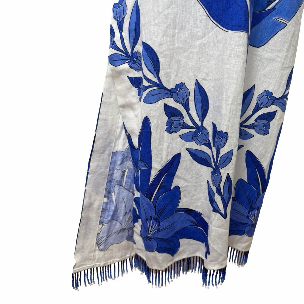 Farm Rio Blue Yard Office White Sleeveless Halter Maxi Dress Size L Tropical NEW - Picture 8 of 16